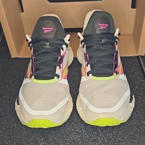 Reebok Women's Beige Running Shoes with Pink & Neon Green Accents